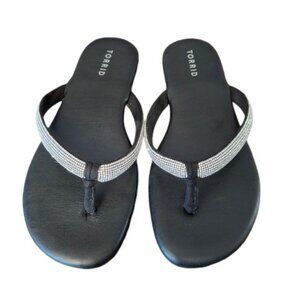 Torrid Sandals Rhinestone Single Band Cute Casual Summer Flip Flop Black 9WW